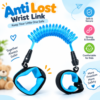Anti-Lost Safety Wrist Link for Kids & Toddlers – Flexible Coiled Cord Harness Strap, Comfortable Breathable Neoprene Wrist Cuff with Secure Lock, Essential Travel Safety Accessory for Market, Park & Crowded Places